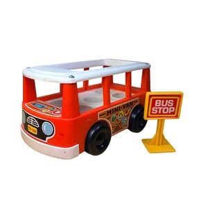 VTG 1969 Fisher-Price Little People Mini-Van w/Stop Sign 141 Plastic Wood‎ Toy